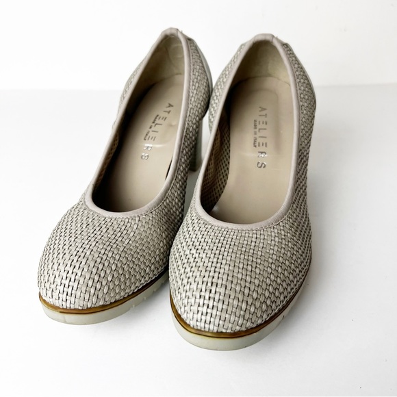 SZ 38 Ateliers Perforated Gray Off White Heels - Picture 7 of 7